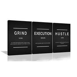 Urttiiyy 3 Pieces Grind Verb Hustle Verb Execution Noun Motivational Wall Art Canvas Print Office Decor Inspiring Framed Prints Inspirational Quotes for Wall Art Decoration Ready to Hang
