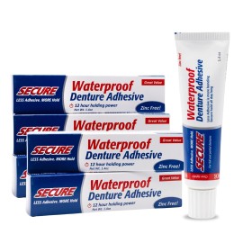 Secure 5 Pack Secure Denture Adhesive 1.4 Ounce Zinc Free Waterproof Long Lasting Hold