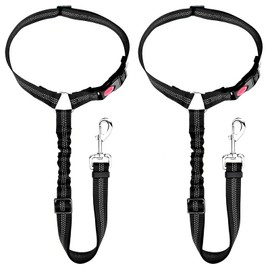 2 PCS Verstellbarer Anschnallgurt Hund Auto kopfstütze, mit Kopfstützenbefestigung, Sicherheitsgeschirr für Kleine und mit Telgroße Hunde, Elastischer Hunde Sicherheitsgurt in Schwarz