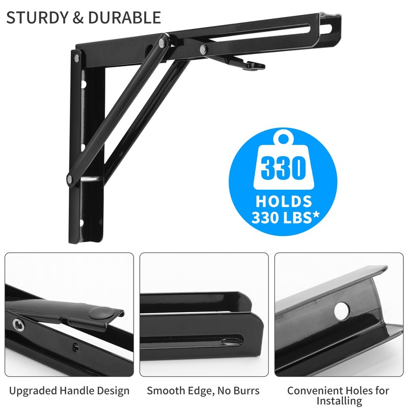 YUMORE Folding Shelf Brackets, 14 Inch Heavy Duty Collapsible Shelf