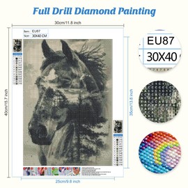 Jawecci Forest Diamond Painting Kits for Adults Beginners - Horse Diamond Art Kits for Adults, 5D Round Full Drill Diamond Painting DIY Gifts for Home Decor 30x40cm