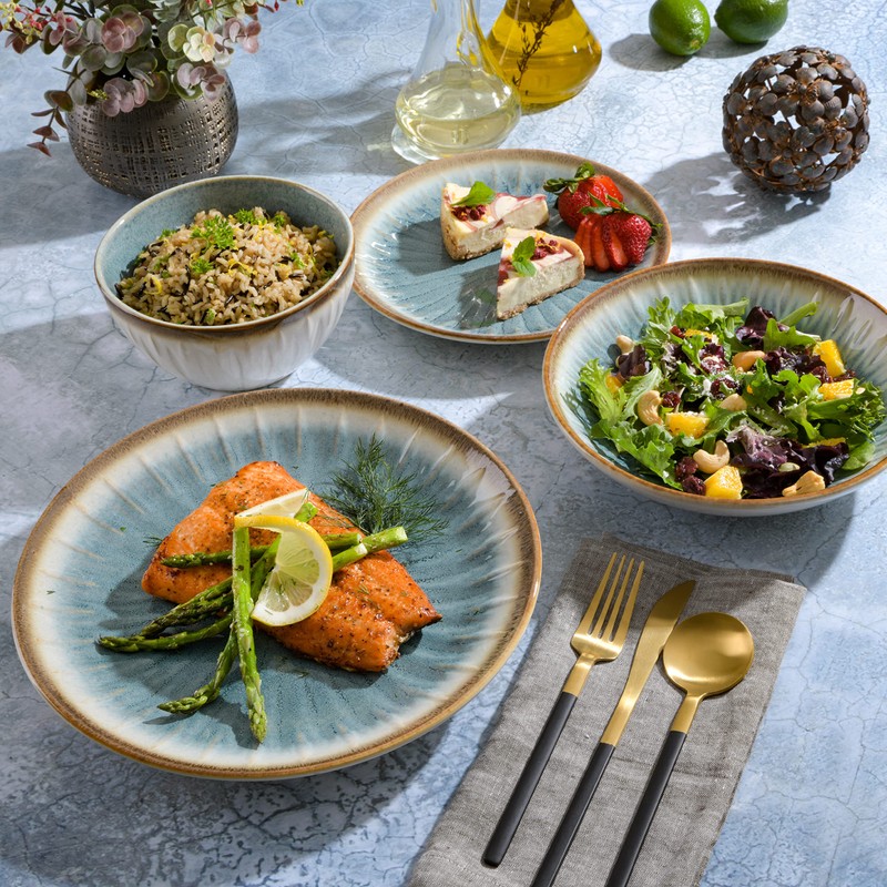 Gibson Elite Mayfair Bay Embossed Double Bowl Dinnerware Set, Service