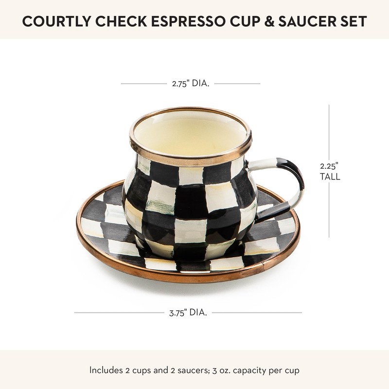 MACKENZIE-CHILDS Espresso Cup and Saucer Set, Cute Small Coffee Cups