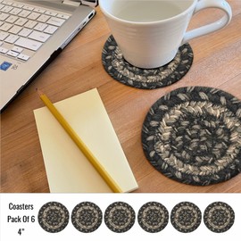 Flint Hill Premium Jute Braided Coaster by Homespice 4" (Set of 6) Round Reversible, Natural Jute Yarn Rustic, Country, Primitive, Farmhouse Style - 30 Day Risk Free Purchas