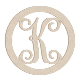 18" Circle Vine Unfinished Wood Letter Monogram K (Sizes 12"-30")