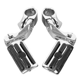 TCMT Chrome 1.25" 3.2cm Adjustable Highway Foot Pegs Footpeg Footrest Bracket Set Fits For Harley all models with 1-1/4" Engine Guards (Harley Touring Softail Dyna Sportster and so on)