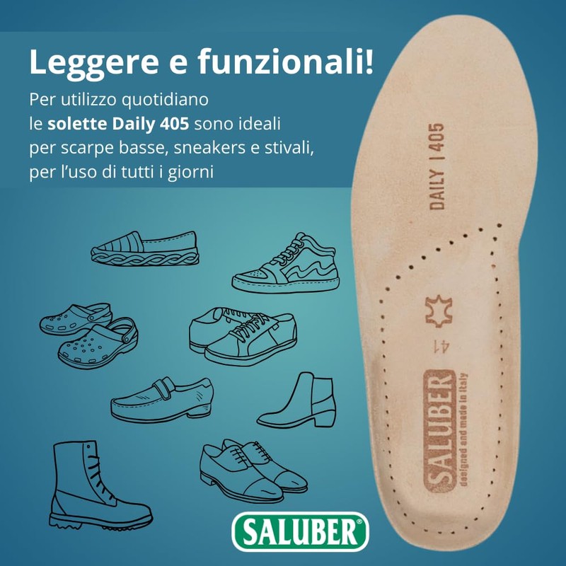 Saluber Style Daily 405 Orthotic Insoles, Poron+ Technology, Activated Carbon