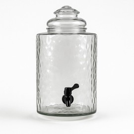 5 Gallon Hammered Glass Beverage Dispenser, Metal Stand, Perfect Drink Container For Parties, Large Glass Water Dispenser With Stand, For Party And Countertop Use