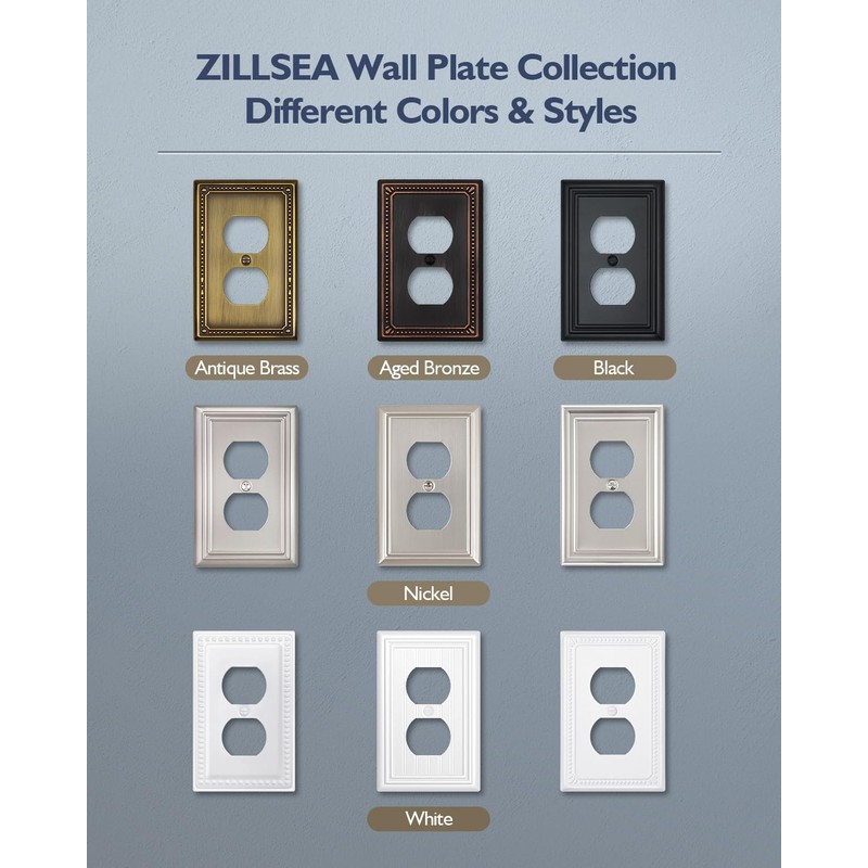 ZILLSEA 4-Pack Antique Brass Outlet Covers, Metal Duplex Wall Plates