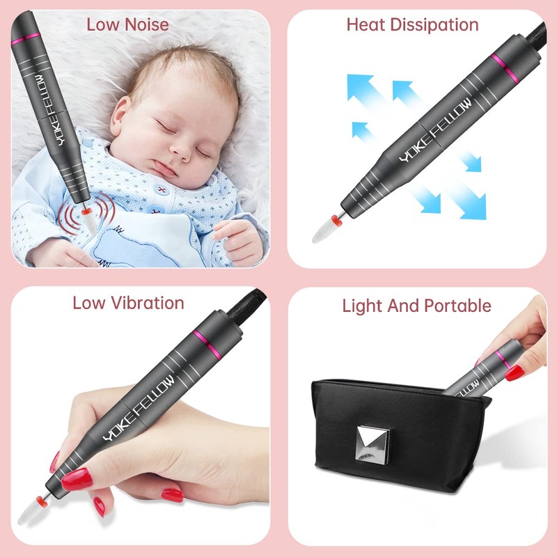 YOKEFELLOW Protable Electric Nail Drill,USB Efile Professional 30000RPM Manicure Electrical