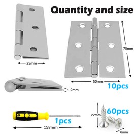 75mm (3 Inch) Timber Door Hinge，Butt Hinges 5 Pairs (10 Pieces) Sold as a Pair + Screws,Stainless Steel Strong Butt Door Hinge，Ideal for Internal & External Doors