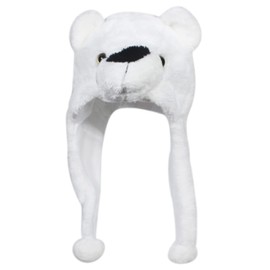 Timiot Cute Plush Animal Character Winter Hat Fun Ski Cap with Detailed Animal Face Long Ear Straps with Pom Pom Ends (Polar Bear)