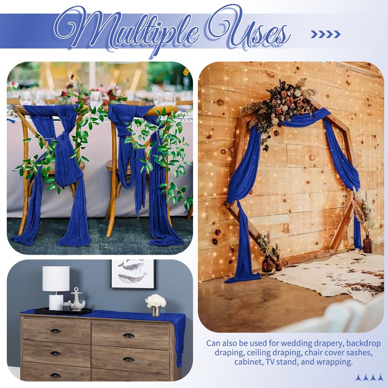 8 Pack Royal Blue Table Runners 10FT Cheesecloth Table Runner