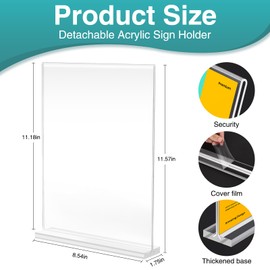 Relx 6 Pack Acrylic Sign Holder 8.5 x 11, Vertical T Shape Plastic Sign Holder with Base, Double-Sided Clear Tabletop Plexiglass Flyer Stands for Restaurant Office Store Home Picture Frame Display