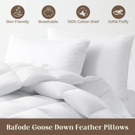 Goose Down Feather Pillows, Soft Bed Pillows King Size Set of 2, 100% Soft Cotton Shell,Gusseted Hotel Pillows for Back, Stomach or Side Sleepers