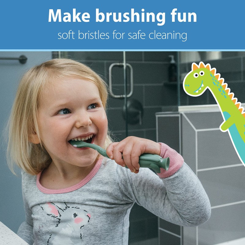 Dr. Brown's Toddler Toothbrush, Dinosaur, Green and Orange, 2-Pack