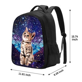 SARA NELL Angel Cat in Galaxy Backpack for Boys Girls, Durable Bookbag with 2 Main Compartment, Side Pockets, Kindergarten Elementary Backpack, 15.7 Inches