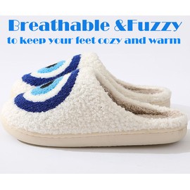HIPINISS Happy Smile Face Slippers Evil Eyes Slippers for Women Men Cute Cartoon Plush Fluffy Warm Fur Lined slippers Indoor House Home Winter Shoes, Eyes 39-40