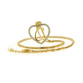 Necklace Letter C in Heart Shape Consisting of Numerous Cubic Zirconia Stones 18 Carat Gold Plated for Women and Teenagers with a High-Quality Jewellery Box and Certificate, Sterling Silver, Cubic