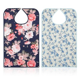 2pcs Adult Bibs, Adult Bibs for Eating Adult Washable Bibs with Debris Catcher Adult Bibs with Snaps for Senior Women Clothing Protectors