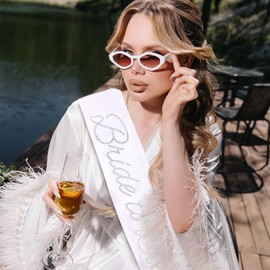 KICOSY Rhinestone Bride to Be Sash with Diamond Ring Icons White Crystal Wedding Birde Sash Bachelorette Party Favors Bridal Shower Decorations