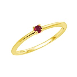 Lara Christie Pinky Ring, Women's 925 Silver, Yellow Gold, Birthstone Sv925 Ring, Ruby