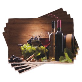 ABAKUHAUS Wine Place Mats Set of 4, French Gourmet Tasting, Washable Fabric Placemats for Dining Room Kitchen Table Decor, Brown Ruby Pale Green