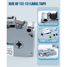 QWUIU TZe-131 Label Maker Tape 12mm 0.47 Replacement for Brother P Touch 1/2 inch Label Tape, Black on Clear Ptouch PTD220 PTD200 PTD210 PTD400AD PTH100 Label Maker, 5-Pack
