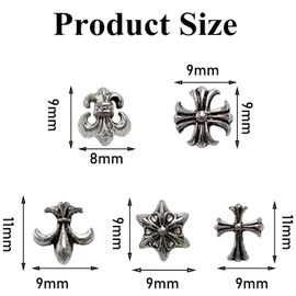 100 Pcs 3D Nail Charms Vintage Silver Metal Chrome Heart Cross Nail Art Charms Punk Gothic Mixed Skulls Hearts Cross Shape for Manicure DIY Craft Nail Cellphone Art Accessories (Silver)
