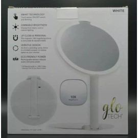GloTech Foldable Travel LED Mirror, White Opened Box