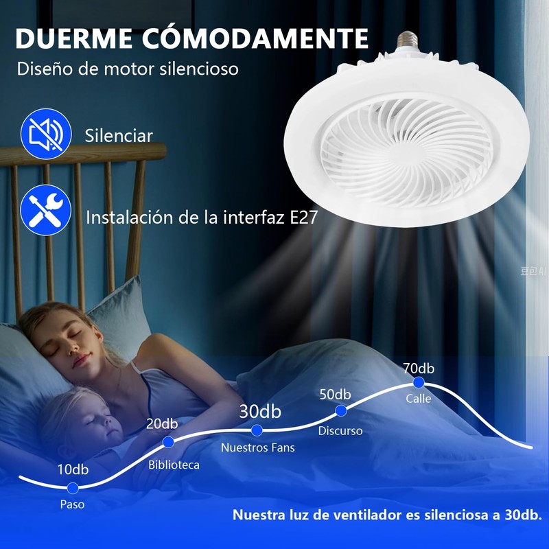 Ventilador de Techo con Luz LED, 10 Pulgadas, 1900lm, 22W,