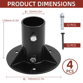 Cskunxia 4Pcs Round Posts Base Bracket 2" Base Flange Chain Link Fence Heavy Solid Pole Floor Flange for Holding Fence Mailbox Pergola Railing Deck Round Posts (OD 1-7/8") With Screws