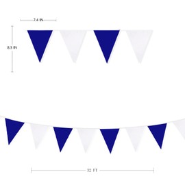 PinkBlume Blue and White Fabric Garland, Triangle Flag, Party Decoration, Approx. 32.8 ft (10 m) Long, Navy and White Flag, Wedding Party Pennant Decoration, Outdoor Flag, Birthday, Decoration, 100th