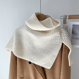 Gincci Women's High Neck Slit Knit Collar Scarf, Wear Collar, Neck Warmer, Ribbed Knit Scarf, Snood, Trend, Attached Collar, Poncho, Cape Layered, Cold Protection, Thermal, Autumn/Winter, Fashionable,
