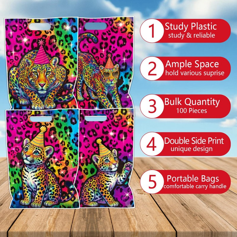 Falueqg 50 Pcs Rainbow Cheetah Leopard Goodie Candy Bags Party