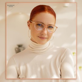 Madison Avenue Vintage TR90 Progressive Multifocus Blue Light Blocking Reading Glasses for Women, Square Anti Glare/Eyestrain Computer Readers 2.5