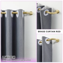 2 Pack Warm Gold Disc Curtain Rods, 84-144 Inches Window Curtain Rod,Adjustable Room Darkening Drapery Rod with Aluminum Finials and Brackets,Wrap Around Design