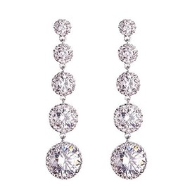 Avance 5 Row Long Earrings, Zirconia, 925 Silver, Women's, Glitter, Elegant, Adult Cute, Sterling Silver Silver