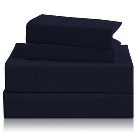 CozySmile Twin Sheet Set - 3 Piece Super Soft Breathable Bed Sheet & Pillowcase Set, 16" Deep Pocket Hotel Luxury Wrinkle Free Easy Care Bedding Sheets, Dark Blue