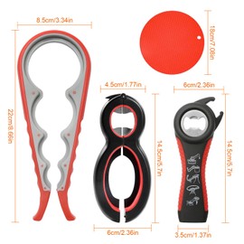 POXIAOER Can Openers, 4 Pack Manual Tin Opener Set, Multi Function Ring Pull Bottle Openers for Arthritic Hands, The Elderly, Weak Hands, Ergonomic Design, Stainless Steel, Rubber, Plastic