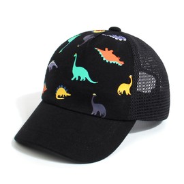 Orfila Toddler Baseball Hat Baby Sun Hat Adjustable Kids Trucker Hat Summer Mesh Baseball Cap for Boys Black Dinosaur 1-3T