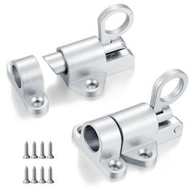 Alriedy Pack of 2 door latch, spring lock, automatic locking door bolt, stainless steel sliding door lock with spring, door bolt for windows, cabinet doors, wooden doors (with screws)