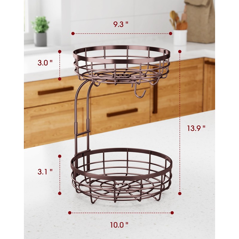 Sakugi Fruit Basket for Kitchen Counter - 2-Tier Large Capacity
