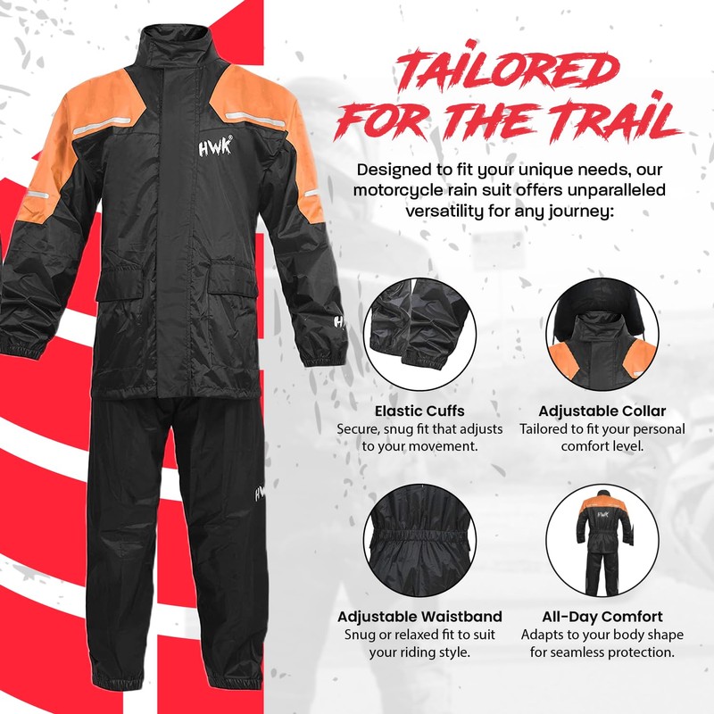 HWK Motorcycle Rain Suit for Men and Women, Two-Piece Waterproof