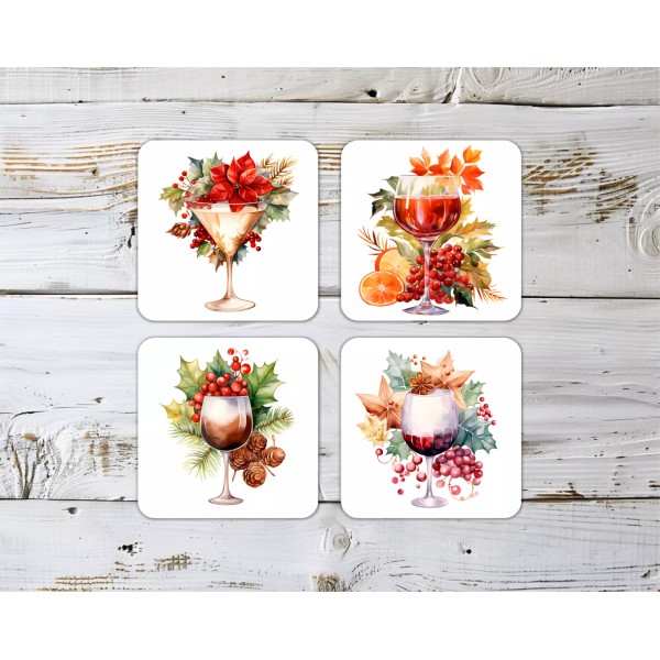 Unbranded 4 Christmas Drinks, Coasters, 4x4", 4mm thick, neoprene/non-s