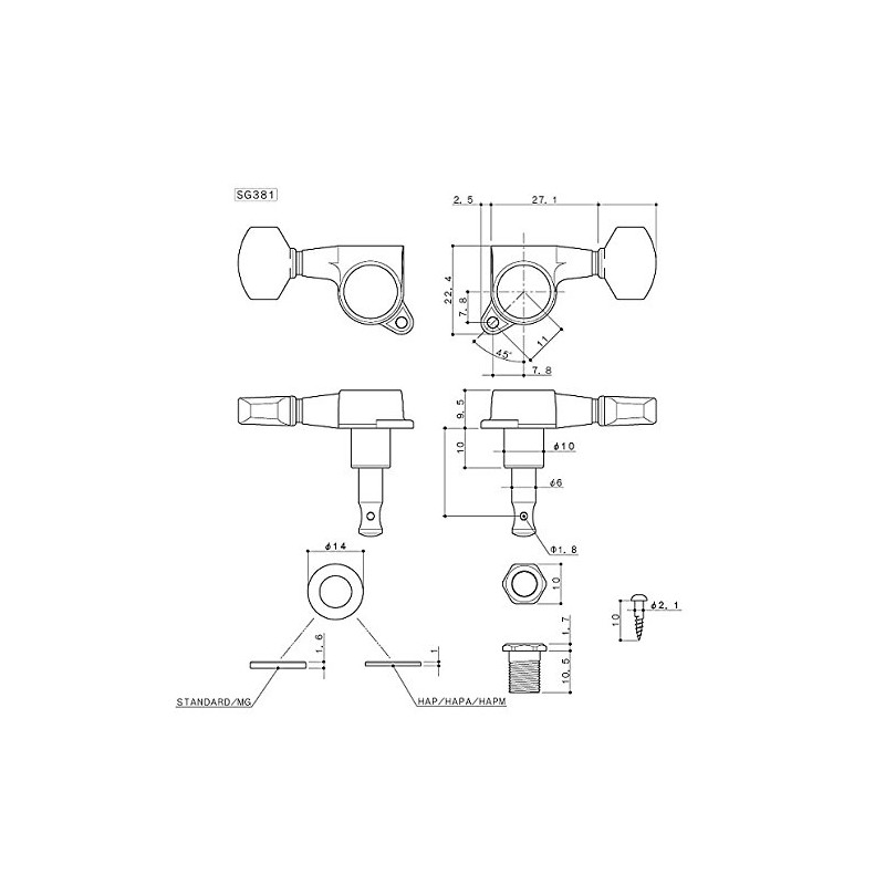 Gotoh Locking Machine Heads 3 per side - SG381 MG-T-