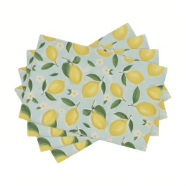 Lemon Flower Floral Garden Placemat Set of 4,12x18 Inch Blue White Flowers Shaped Garden Plants Linen Washable Fabric Table Mats for Seasonal Spring Decoration Kitchen Dining Table Place Mats