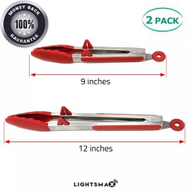 LIGHTSMAX SET OF 2 KITCHEN TONGS WITH SILICON TIPS bbq cooking kitchen party