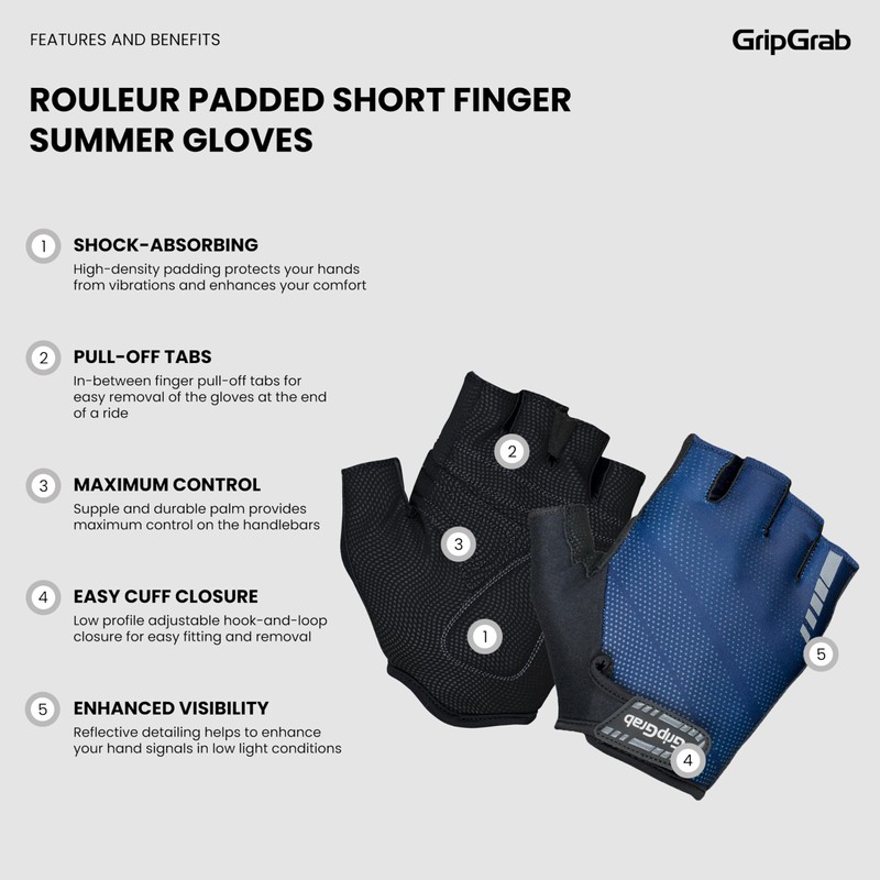 GripGrab Rouleur Padded Short Finger Summer Cycling Gloves Comfortable Half