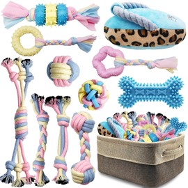 BENSEAO Puppy Chew Toys for Teething Puppy Teeth Cleaning, Interactive Tug Toys & Storage Basket